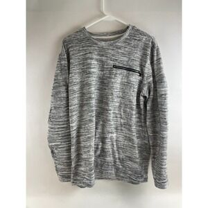 Rebel Star Sweater Men's Size L White Gray Heather Pullover Zip Pocket Long Slv
